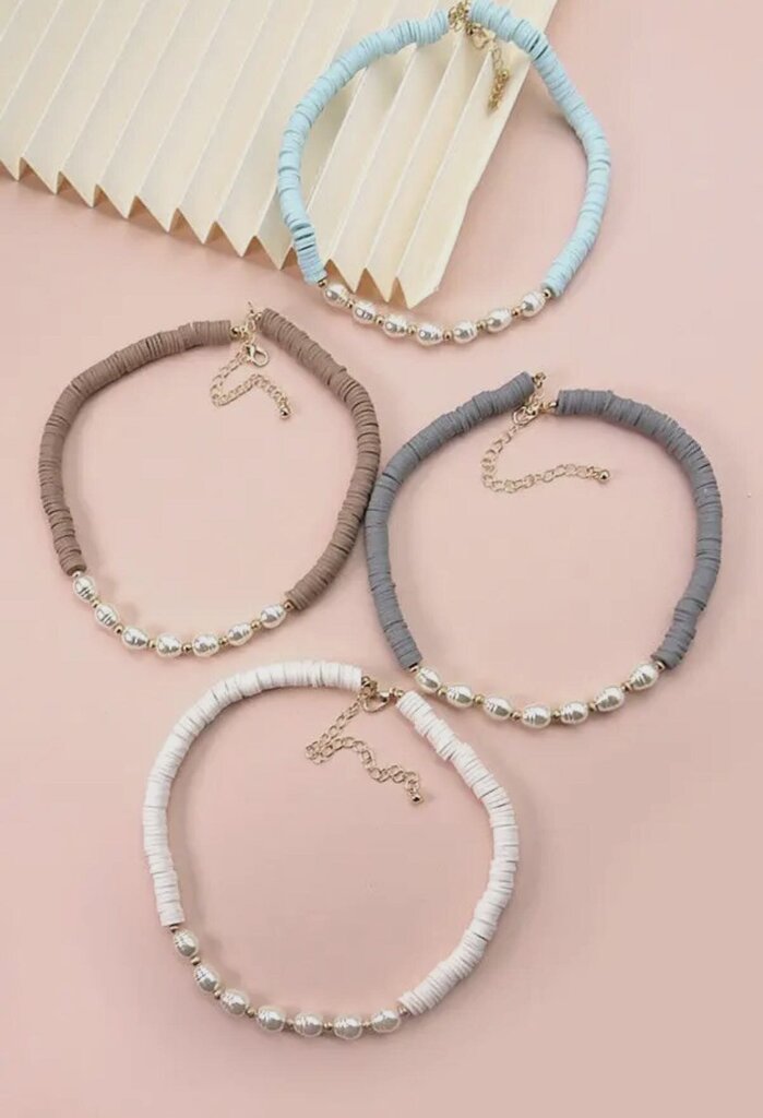 Josslyn GREY disc bead pearl necklace