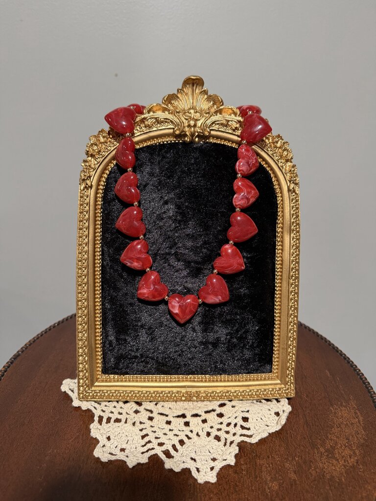 Josslyn red large heart shaped beaded necklace