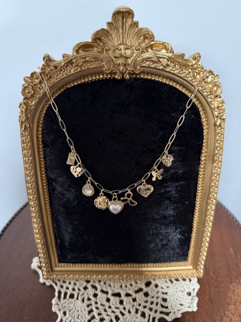 Josslyn bow heart rhinestone charm necklace