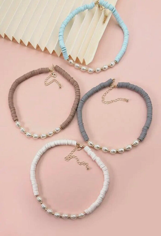 Josslyn GREY disc bead pearl necklace